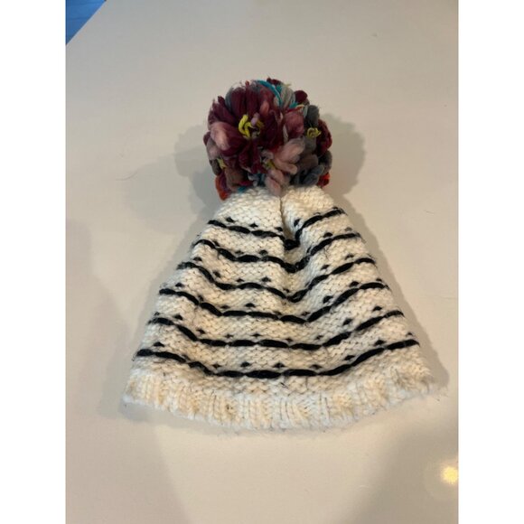 Nordstrom Hand-Knitted Striped Beanie With Colorful Pom-Pom - Picture 2 of 7